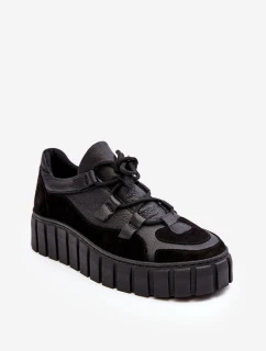 Damskie Skórzane Buty Sportowe Na Platformie M01/1 Zazoo Czarne