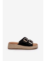 Klapki Damskie Z Plecionką Eko Zamszowe Czarne Zaloemi