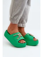 Klapki Damskie Lekkie Piankowe Z Ozdobami Zielone Orchia