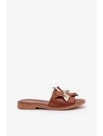 Klapki Z Ozdobą Skóra Naturalna Zazoo 3574/Z Camel