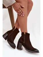 Botki Damskie Z Naturalnego Zamszu Na Słupku Zazoo 1136 Czekoladowe