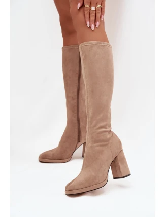 Dámske čižmy na podpätku NN634 Beige - GIVANA