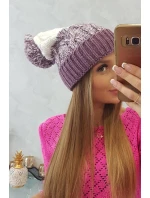 Dámska čiapka s brmbolcom Abigail K326 fialová+biela Dámska čiapka s brmbolcom Abigail K326 fialová+biela