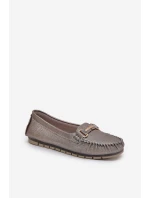 Brokatowe Płaskie Mokasyny Ze Skóry Naturalnej D&A LR51-546 Srebrne
