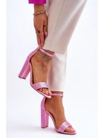 Damskie Sandały Na Obcasie Z Cyrkoniami Różowe Idealistic