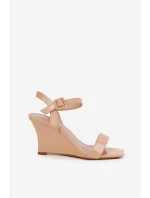 Lakierowane Sandały Damskie Na Koturnie Nude Vliraya