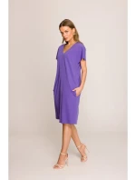 S392 Šaty voľného strihu s výstrihom do V - fialové S392 Šaty voľného strihu s výstrihom do V - fialové
