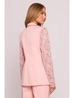 M865 Sako s čipkovanými panelmi a jedným gombíkom - púdrové M865 Sako s čipkovanými panelmi a jedným gombíkom - púdrové