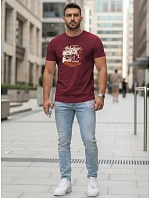 Pánske bavlnené tričko VINTAGE CAR s potlačou FashionStreet bordová NX5082R Pánske bavlnené tričko VINTAGE CAR s potlačou FashionStreet bordová NX5082R