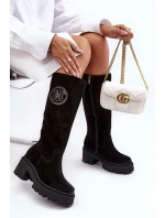 Damskie Zamszowe Kozaki Przed Kolano Czarne Lewski 3367
