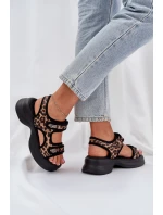 Eko Skórzane Lekkie Sandały Na Platformie Panterka Brązowe Deniffia