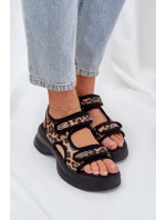 Eko Skórzane Lekkie Sandały Na Platformie Panterka Brązowe Deniffia