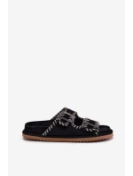 Klapki Damskie Z Klamrami I Ozdobnym Obszyciem Czarne Visley