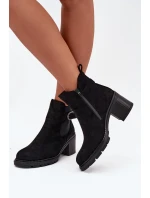 Ocieplane Botki Damskie Na Słupku Z Ozdobną Klamrą Czarne Melara