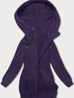 Fialová voľná dlhá dámska mikina so sťahovacími lemami (AMG-332A)