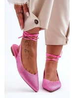 Wiązane Damskie Baleriny Zdobione Ćwiekami Różowe Jange