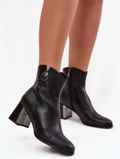 Ocieplane Botki Z Naturalnej Skóry Na Słupku Maciejka K7203-04 Czarne