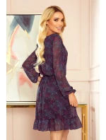 Bakara - vzdušné šifónové dámske šaty s dekoltom a so vzorom ružovo-svetlomodrých mandál 295-4