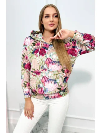 Velúrová mikina s kapucňou béžový