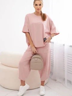 Bavlnená blúzka + nohavice tmavá púdrovo ružová