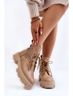 Skórzane Workery Z Ażurowym Wzorem Beżowe Abilene