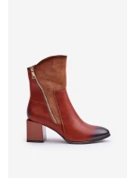 Ocieplane Botki Damskie Na Obcasie Słupku Brązowe Relabina