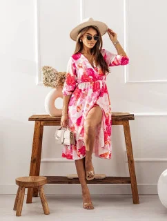 Šaty s obálkovým výstrihom ružové (704)