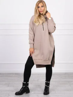 Zateplená mikina s bočnými rázporkami béžová