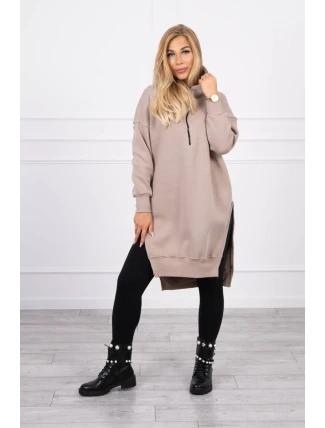 Zateplená mikina s bočnými rázporkami béžová