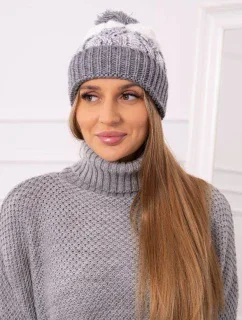 Dámska čiapka s brmbolcom Abigail K326 sivá+biela