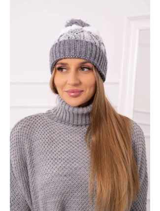 Dámska čiapka s brmbolcom Abigail K326 sivá+biela