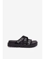 Klapki Damskie Z Materiałowymi Paskami Paris Na Platformie Czarne Celinea