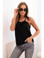 Dámske bavlnené tielko so zaväzovaním za krkom čierne