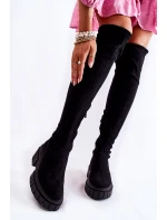 Zamszowe Damskie Kozaki Za Kolano Czarne Cheera