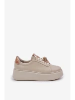 Damskie Skórzane Sneakersy CheBello 4411 Jasnobeżowe