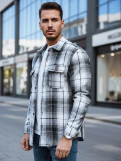 Pánska čierno-biela kockovaná flanelová košeľa FashionStreet DX2677