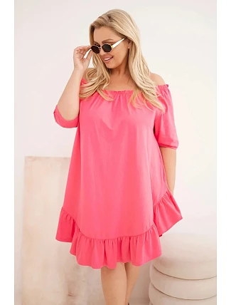 Dámske plus size bavlnené šaty s volánom ružové Dámske plus size bavlnené šaty s volánom ružové