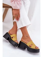 Klapki Damskie Na Platformie I Masywnym Obcasie Żółte Rizana