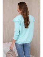 Bavlnená blúzka s volánikmi na ramenách mätová Bavlnená blúzka s volánikmi na ramenách mätová