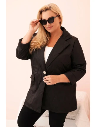 Dámska prešívaná bunda Plus Size s golierom a gombíkom Black