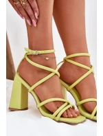Sandały Damskie Na Słupku Z Paskami Limonkowe Ciarilora
