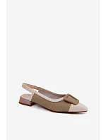 Kožené sandále na podpätku s ozdobnou prackou Maciejka K7466-12 Beige