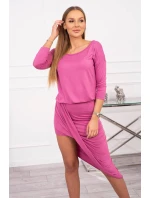 Asymetrické šaty, 3/4 rukávy, ružové