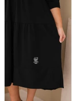 Dámske bavlnené plus veľkosť šaty s volánikmi a volánovými rukávmi čierne