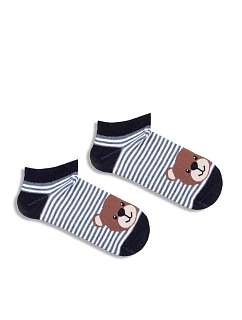 Dětské mladistvé ponožky s pruhy a medvědem Černé