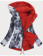 Obojstranná červená-moro dámska bunda parka s kapucňou (XW665X)