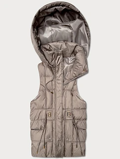 Dámska páperová bunda bez rukávov s kapucňou Goodlookin beige (B8600-12)