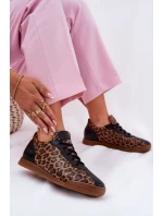 Skórzane Buty Sportowe Damskie W Panterkę Laura Messi 2935 Brązowe