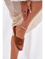 Klapki Damskie Na Płaskim Obcasie Z Klamrą Camel Lanoni