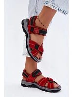 Kožené Semišové Dámské Sandály Na Suchý Zip Červené Blingy